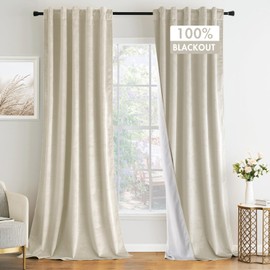 MIULEE 100% Blackout Velvet Curtains 84 Inches Long 2 Panels, Ivory White Cream Black Out Light Blocking Window Drapes for Bedroom Living Room Back Tab & Rod Pocket Thermal Insulated Curtains