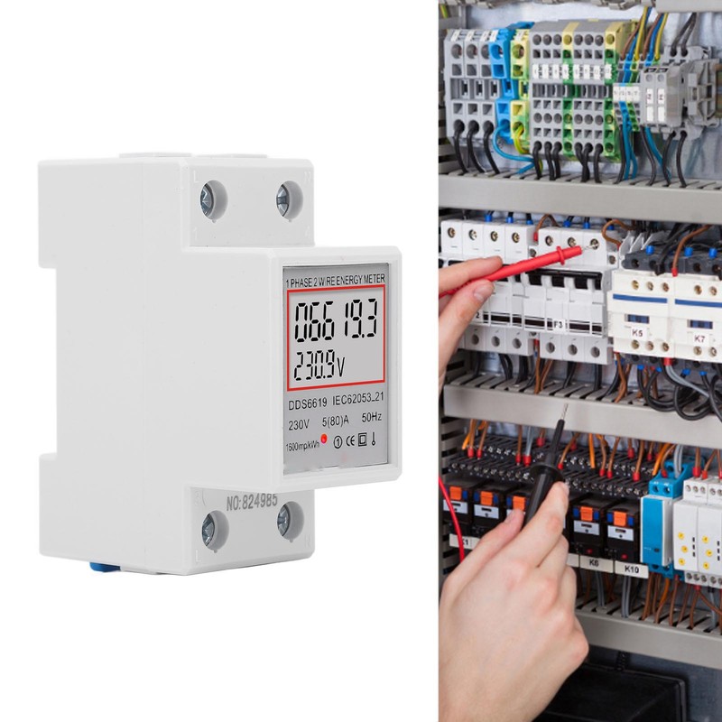 LCD Digital Electricity Meter Single Phase 2 Pin DIN Rail