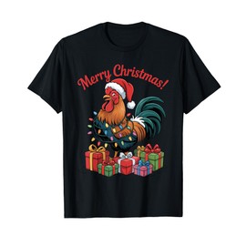 Funny Rooster Santa Hat Animals Lovers Ugly Christmas Pajama T-Shirt