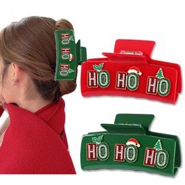 Christmas Hair Claw Clips for Women Red Green Christmas Lights Tree Hair Claw Rhinestone MERRY HOHOHO HOLLY Hair Clips Holiday Christmas Accessories Outfits Gifts Party Favors (Pattern D)