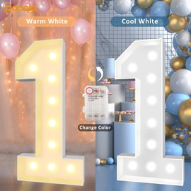 Pooqla 4 FT Light Up Marquee Numbers, Cool White and Warm White LED Large Lighted Marquee Numbers, Giant Mosaic Light Up Numbers for Balloons 6th 16th 60th Birthday Party Decoration, LED Number 6