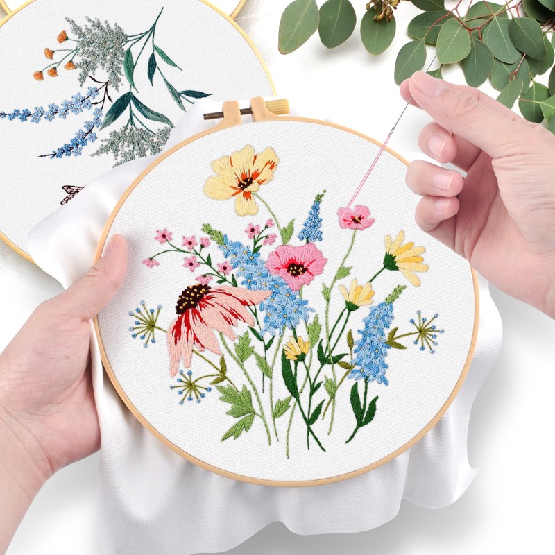 ERKOON Embroidery Kit for Beginners, 5 Sets Flower Cross Stitch