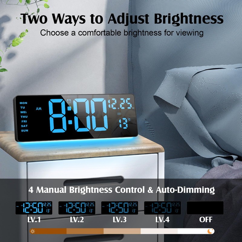 16.5" Digital Clock Large Display with Remote Control, 6-Color Night