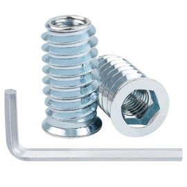 Pack of 20 Screw Nuts M10 x 25 mm, Leryati Threaded Insert Wood, Screw-In Sleeves Thread Inserts, Screw Sleeve Zinc Alloy Impact Nut Hexagon Socket Screw Thread Nuts for Wooden Furniture