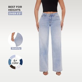 ONESO Mid-low Rise Baggy Jeans Stretchy Wide Leg for Women Distressed Pants Light Blue/Dark Blue Womenswear Bottom 8001 Lady Basic Minimalist Comfortable Denim Tummy Control Curve Hugging Plus Size Regular Size BBL:_Glimma-Mid Blue_32