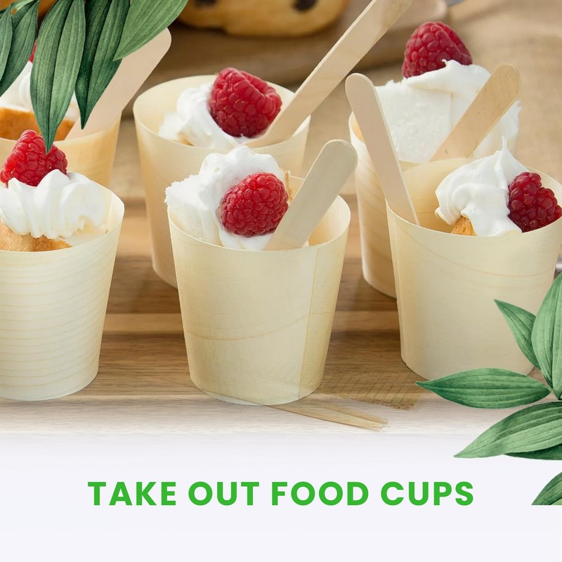 Canape King Pinewood Disposable Cups - Biodegradable Natural Wooden Desert