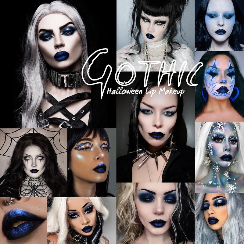 Afflano Dark Blue Lipstick Metallic Gothic Makeup, Goth Black Lipstick