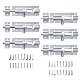 Door Bolt Stainless Steel Latch Small Pack of 6 3 Inch Door Bolt, Sliding Latch, Stainless Steel Bolt Lock, Door Bolt Sliding Lock for Garden Gate, Flush Doors with Screws