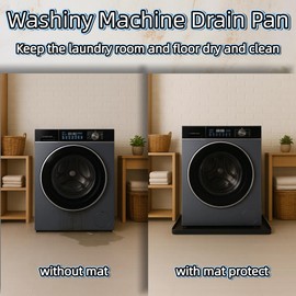 27x27 Inch Washing Machine Drain Pan Washer Silicone Mat, Washer Tray Soft Bottom Pad Under Dryer Drip Pan Floor Protector, Non-Slip Leak Pan with Raised Edge for Mini Fridge, Portable AC, Black