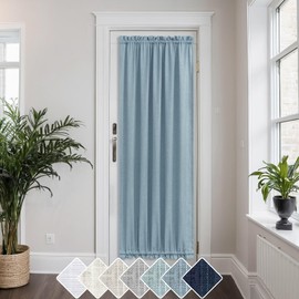 KOUFALL Front Door Curtains for Glass Door Curtains 52 Inches Wide by 72 Inches Long Light Filtering Privacy Protected Linen Blend Farmhouse Boho Panels Bonus Tie-Back 1 Panel Stone Blue