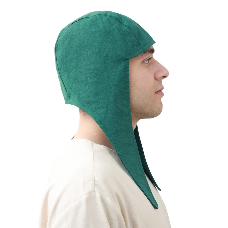 KUOIN Medieval Coif Cap Linen Hats Bonnet with Ear Flaps