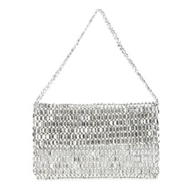 Abvokury Vintage Style Acrylic Silver Sequin Handbag Underarm Purse Evening Clutch for Wedding Party