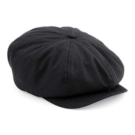 ASVP Shop Flat Cap with Peak 'Shelby' Baker Boy Newsboy Herringbone Cloth Cap Hat Black