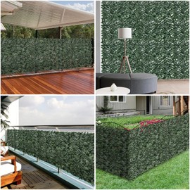 SunnyRoyal 4'x14' Artificial Leaf Faux Ivy Privacy Fence Screen for Outdoor Balcony Patio Decoration Fencing Panel Mesh Back (Laurel Leaves Dark Green)