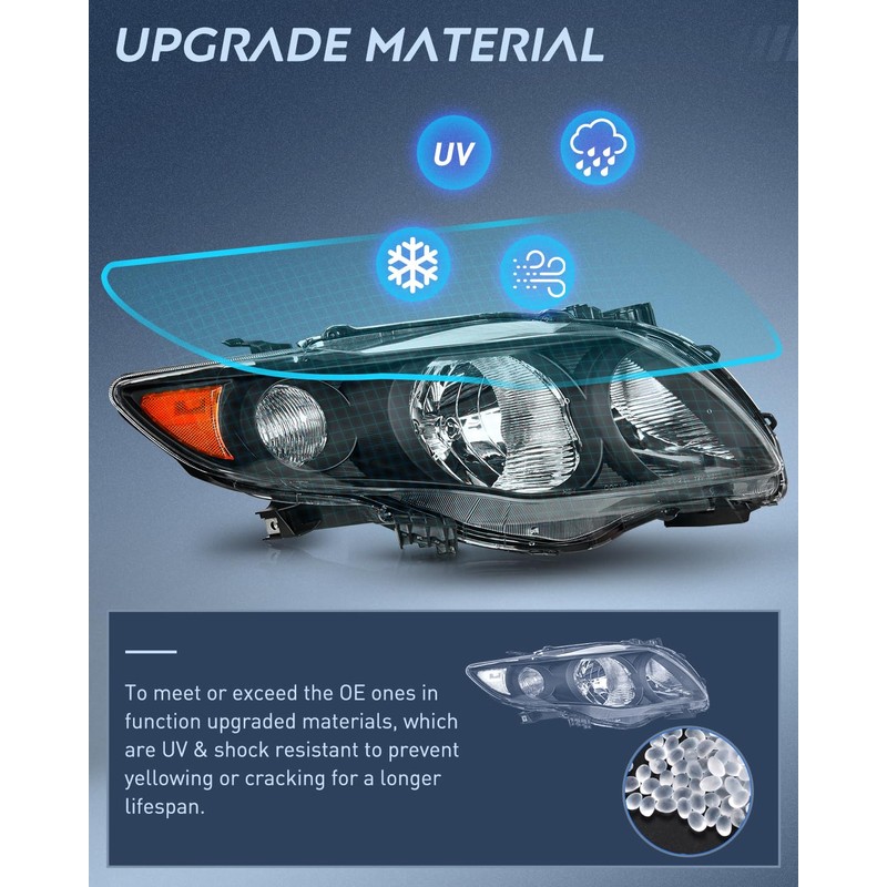 Nilight Headlight Assembly Compatible with 2009 2010 Toyota Corolla XLE/LE/Base