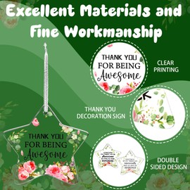 FairySandy 48 Pcs Thank You Gifts Bulk Christmas Hanging Acrylic Ornaments Hanging Plaque Farewell Ornaments Star Pendant for Thanksgiving Employee Appreciation Coworkers Women(Floral Pattern)