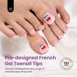 beetles Gel Polish Beetles French Press On Toenails - White Square French Tips Toenail Press Ons Light Weight Short Toe Press on Nails French Tips Kit in 252 Pcs 18 Sizes for Women