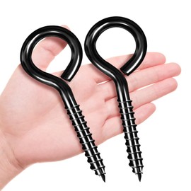 ZAUGONTW 5 Inch Eye Hooks, Eye Bolts Screw in Hooks Stainless Steel, 6 Pcs Heavy Duty Black Large Screw Eyes Hook for Hanging, Tie-Downs, Heavy-Duty Applications