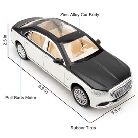 LOVEPOSELY 1/24 S680 Car Model, Collectible Diecast Car Toy with Sound and Light, Zinc Alloy Pull Back Toy Vehicle for Adult Boys Girls (White)