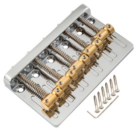 Musiclily Pro 17mm 5-String Bass Bridge with Brass Saddles Steel Plate for Precision Jazz Bass, Chrome