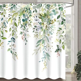 Zussun 84 Inch Extra Long Green Eucalyptus Shower Curtain Watercolor Floral Plant Leaf Shower Curtains for Bathroom Botanical Flower Waterproof Fabric Bath Curtain with Hooks (Green, 72'' x 84'')