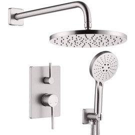AONEON Shower Faucet Mixer Set Includes 10-Inch Rained Shower Head, 3-Setting Handheld Spray and Pressure Balance Valve Wall Mounted Brushed Nickel SF001BR-D10