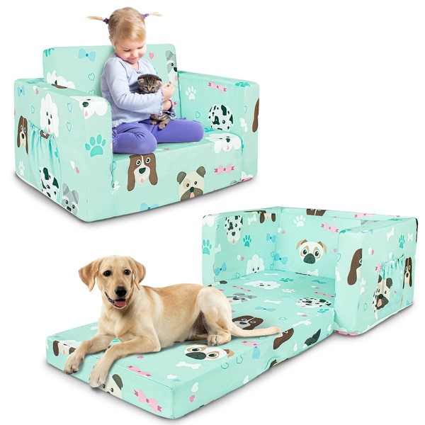 Beavtaens 2-in-1 Kids Fold Out Couch, Convertible Sofa to Lounger