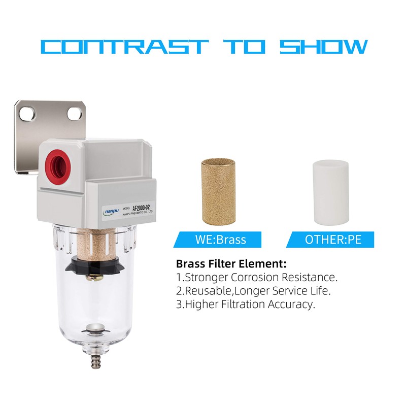 NANPU 1/4" BSPP Compressed Air Filter, 5 μm Brass Element,