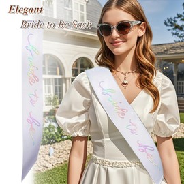 Bride to Be Sash, Bachelorette Party Decorations & Favors White Satin With Rose Gold Foil Lettering Bride Sash Bridal Shower Gift Bachelorette Gifts Bridesmaid Favors (white+Iridescent)