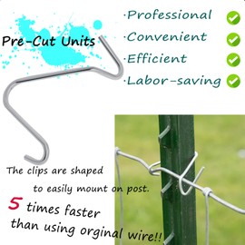 T-Post Clips Fence Wire Clips Galvanized Steel Fence Clips (300PCS) Time-Saving Convenient Pre-Cut Wire Ties