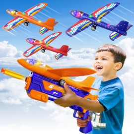 MSKOLER 3 Pack Airplane Launcher Toys for Kids 3-12 - 13.4 LED Foam Glider Catapult Plane, 2 Modes Outdoor Sport Flying Toys, Birthday Gifts for Boys Girls 4 5 6 7 8 9 10 11 12 Year Old