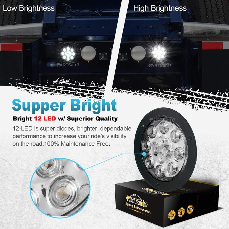 Partsam 2PCS 4" Waterproof Backup Reverse Light Flange Mount 12