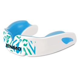 Enmo Maxilla Pro Mouthguard, with Case, Adults and Kids 10 Years and Above, Triple Layer, Gel Channel, Breathing Channel Tech, Boil and Bite, Anti Microbial, Contact Sports, Fusion White/Blue