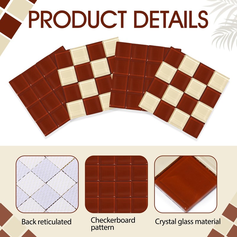 Queekay Brown and Beige Checkered Coaster Set of 6 for