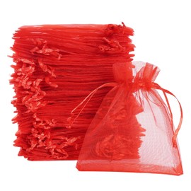 Bskifnn 50pcs Organza Bags 10x15cm Satin Drawstring Organza Pouch Wedding Party Favor Gift Bag Jewelry Watch Bags (Red)