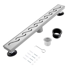 muschbath 24 Inch Linear Shower Drain, Brushed Nickel Shower Drain, Removable Grate, 304 Stainless Steel, Easy to Install and Clean for Bathrooms (Drain Base Not Included), LSD-23A-24S