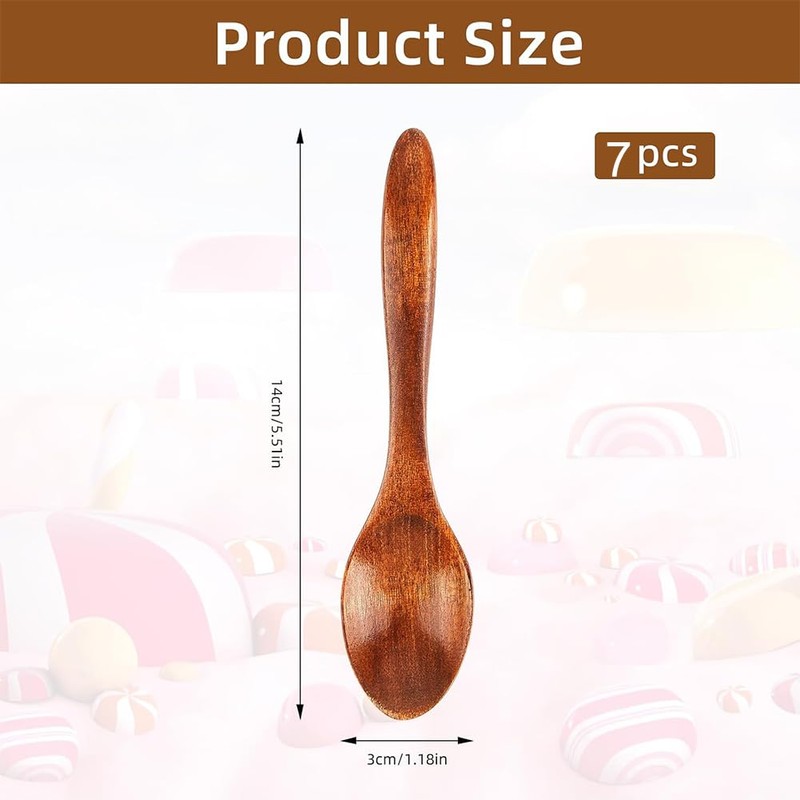 7 PCS Small Wooden Spoons, Wood Honey Spoon for Tea,