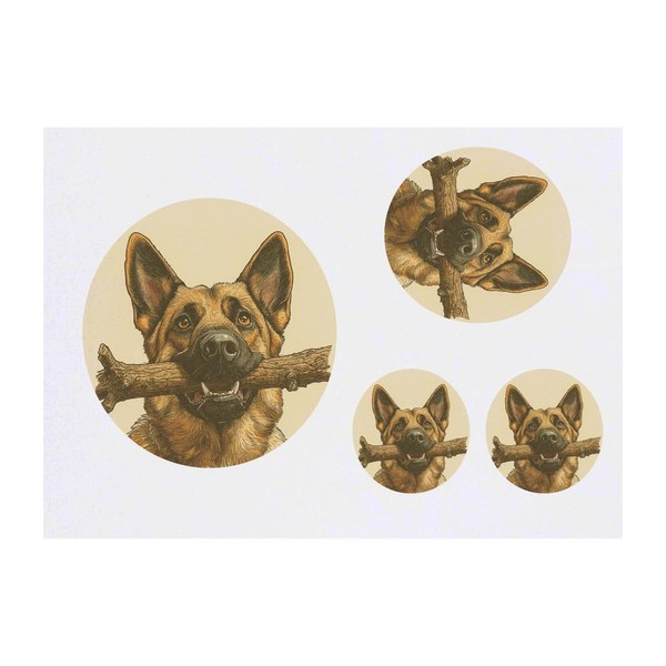 4 x 'German Shepherd with Stick Portrait' Temporary Tattoos -