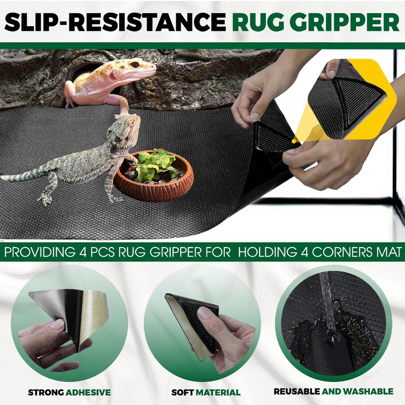 [Premium] 24"x60" Reptile Substrate Mat with 4 PCS Rug Gripper,