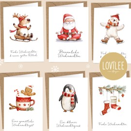 LOViLEE® 10 x Christmas Cards with Extra Envelopes and Stickers in Gift Set – High-Quality Folding Cards for Christmas – Christmas Cards with Envelope Set in Premium Quality – Classic Watercolour