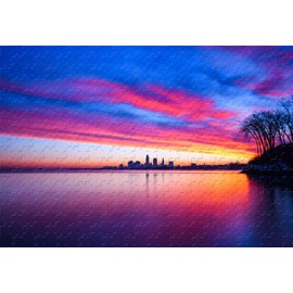 Lake Erie and Cleveland at Sunset 500 Piece Jigsaw Puzzle 20.6 X 15.1'' Basswood Puzzle Large Size
