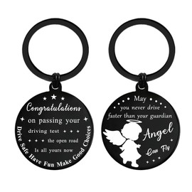 ENGZHI New Driver Gifts for Young Adult, Guardian Angel Keyring for Him Her, Congratulation Passing Driving Test Teenager