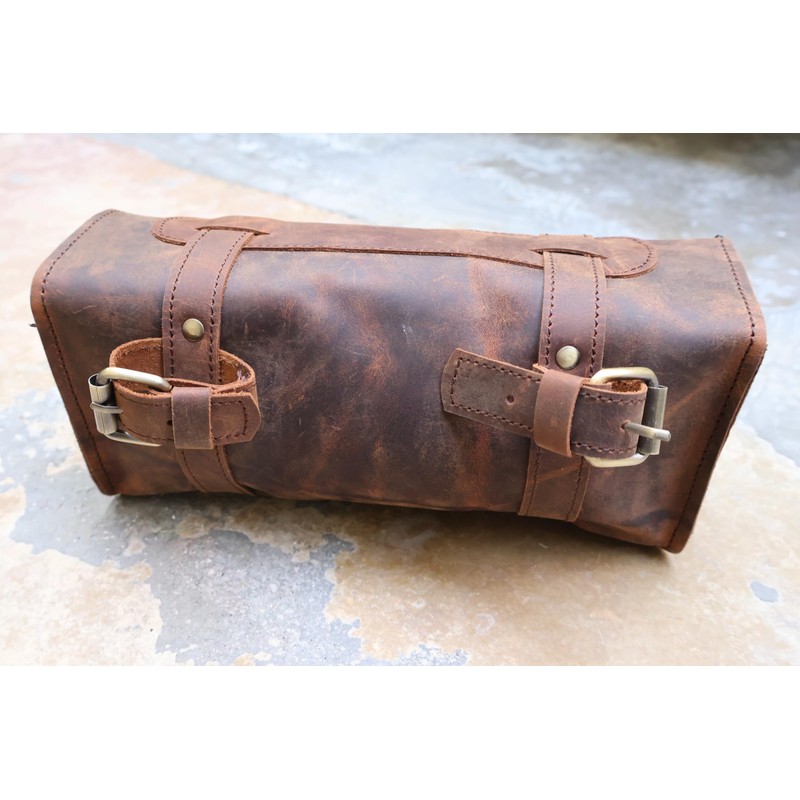 american blue Buffalo Leather Handlebar Saddle Motorcycle Bag Bicycle Tool