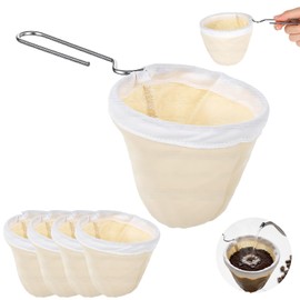Elegaperma 5 Pcs Cloth Coffee Filters Reusable, Coffee Strainer Cloth with Stainless Steel Handle, Coffee Sock Filter for Straining Juice, NutMilk, Thai Tea, Yogurt and Soup