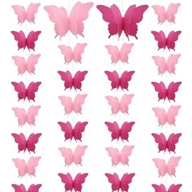 Ruidee Pack of 4 Paper Butterfly Banners, 2.8 m 3D Butterfly Garland for Hanging, Colourful Butterfly Paper Garland for Wedding, Birthday Party Decoration (HD/Pink)
