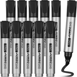 Fuutreo 10 Pack Jumbo Permanent Markers Bulk Large Chisel Tip Permanent Markers Big Huge Poster Markers Quick Drying Markers Waterproof Markers for Office, Logistics Company and More(Black)