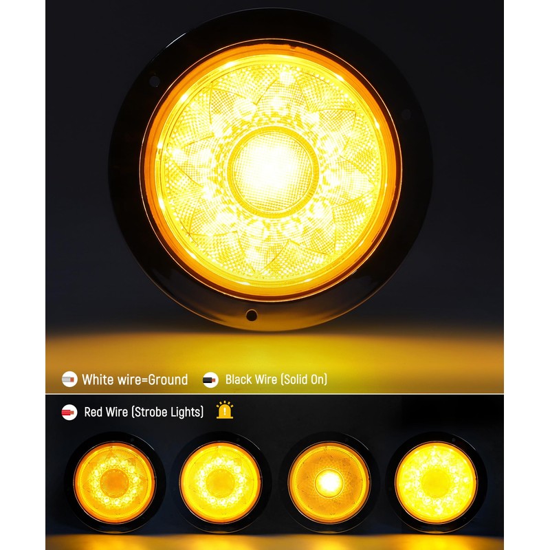 Partsam 2Pcs 4 Inch Round LED Trailer Lights Yellow/Amber Lotus