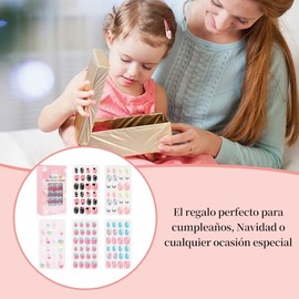120 Piezas de Uñas a Presión, Presione En Uñas para Niños 5 Paquete Niños Uñas Falsas Kit de Punta de Uña Acrílica de Cubierta Completa Pre-pegamento 