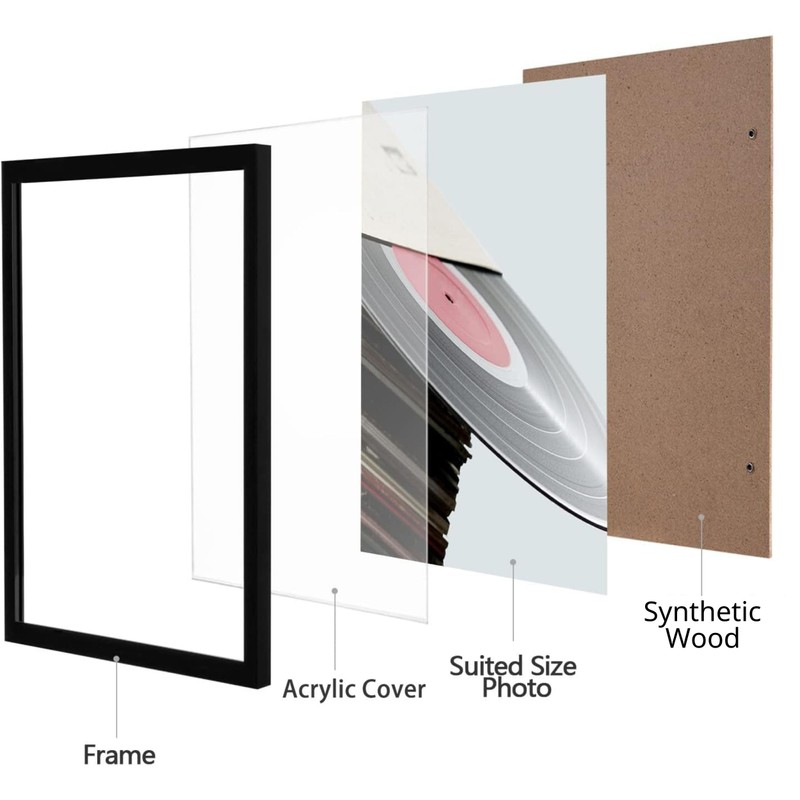 eletecpro 12.5x12.5 Black Record Frame, Sturdy and Lightweight, PVC Album