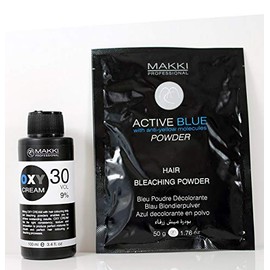 MAKKI Hair Bleaching Kit 30 Active Blue Bleach Powder 50 g + Oxy Cream VOL 30 (9%) 100 ml